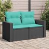 vidaXL Garden Sofa with Cushions 2-Seater Black Poly Rattan