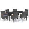 vidaXL 7 Piece Garden Dining Set with Cushions Poly Rattan Grey