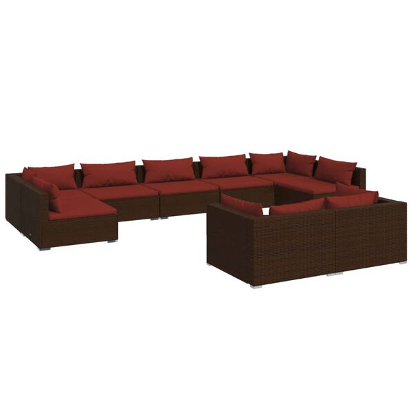 vidaXL 9 Piece Garden Lounge Set with Cushions Brown Poly Rattan