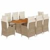 vidaXL 9 Piece Garden Dining Set with Cushions Beige Poly Rattan