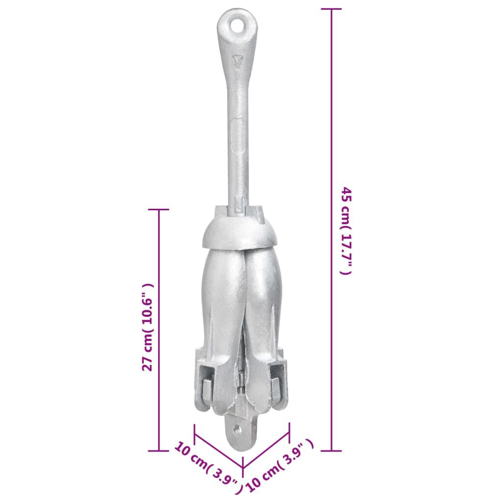 vidaXL Folding Anchor Silver 4 kg Hot Dip Galvanized Cast Iron