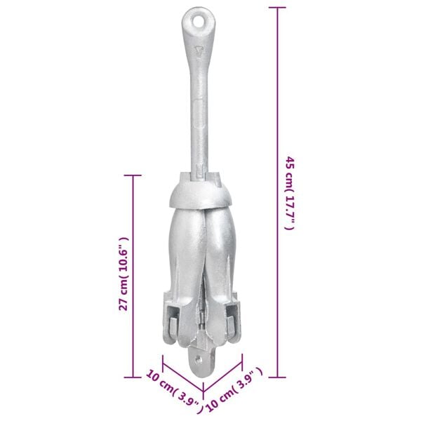 vidaXL Folding Anchor Silver 4 kg Hot Dip Galvanized Cast Iron