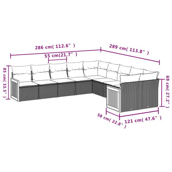 vidaXL 10 Piece Garden Sofa Set with Cushions Black Poly Rattan
