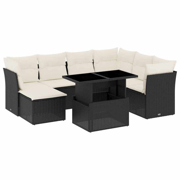 vidaXL 8 Piece Garden Sofa Set with Cushions Black Poly Rattan