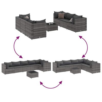 vidaXL 7 Piece Garden Lounge Set with Cushions Grey Poly Rattan