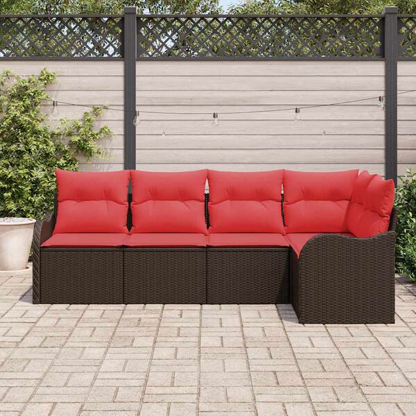 vidaXL Garden Sofa Set 5 pcs Brown Poly Rattan