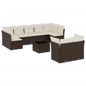 vidaXL 10 Piece Garden Sofa Set with Cushions Brown Poly Rattan