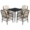vidaXL 5 Piece Garden Dining Set with Cushions Brown Poly Rattan