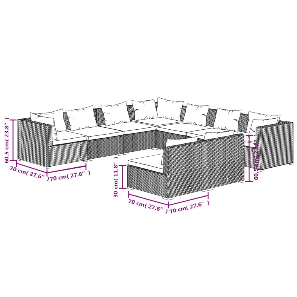 vidaXL 9 Piece Garden Lounge Set with Cushions Brown Poly Rattan