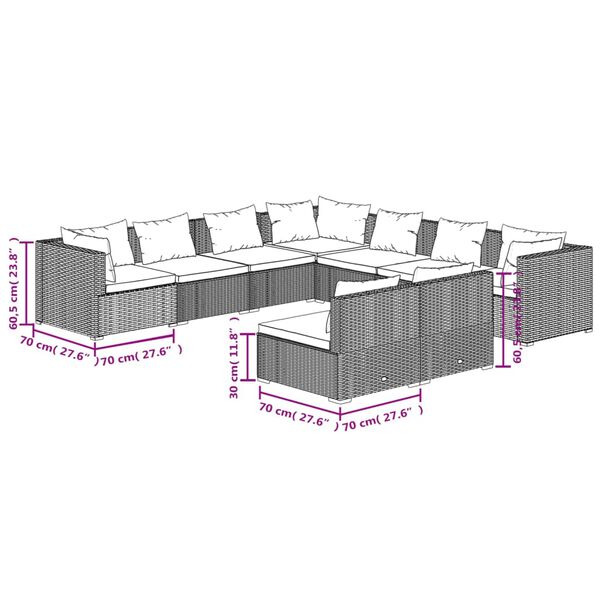 vidaXL 9 Piece Garden Lounge Set with Cushions Brown Poly Rattan