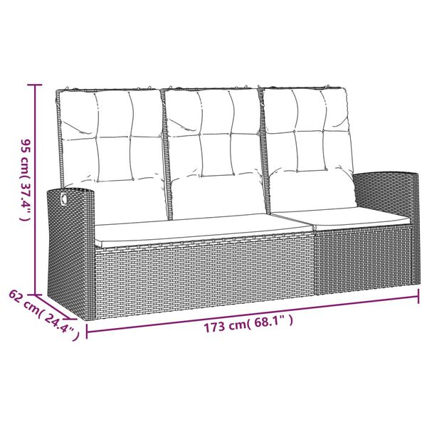 vidaXL Reclining Garden Bench with Cushions Black 173 cm Poly rattan