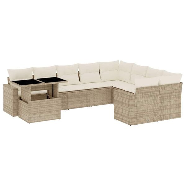 vidaXL 10 Piece Garden Sofa Set with Cushions Beige Poly Rattan