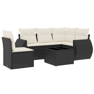 vidaXL 6 Piece Garden Sofa Set with Cushions Black Poly Rattan