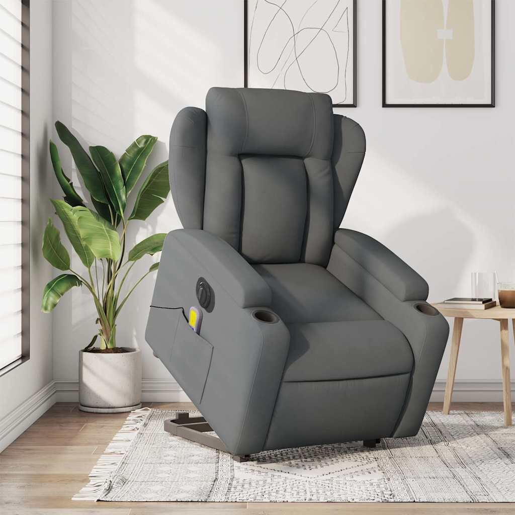 vidaXL Electric Stand up Massage Recliner Chair Dark Grey Fabric