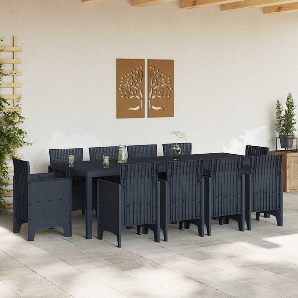 vidaXL Garden Dining Set 11 pcs Anthracite Polt rattan