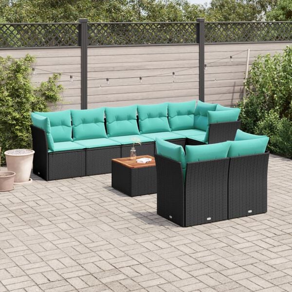 vidaXL 9 Piece Garden Sofa Set with Cushions Black Poly Rattan