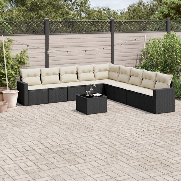vidaXL 10 Piece Garden Sofa Set with Cushions Black Poly Rattan