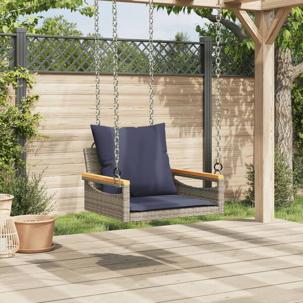 vidaXL Swing Bench with Cushions Grey 63x62x40 cm Poly Rattan