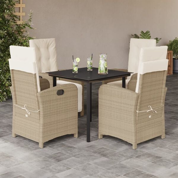 vidaXL 5 Piece Garden Dining Set with Cushions Beige Poly Rattan