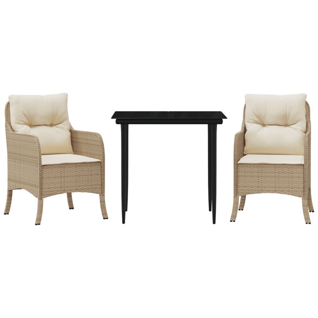 vidaXL 3 Piece Garden Dining Set with Cushions Beige Poly Rattan