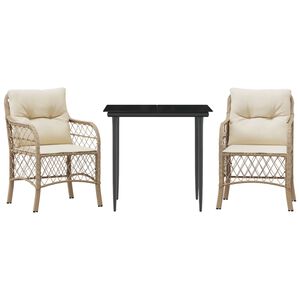 vidaXL 3 Piece Bistro Set with Cushions Beige Poly Rattan