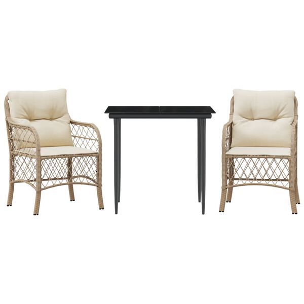 vidaXL 3 Piece Bistro Set with Cushions Beige Poly Rattan