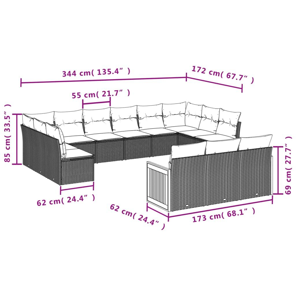 vidaXL 13 Piece Garden Sofa Set with Cushions Grey Poly Rattan