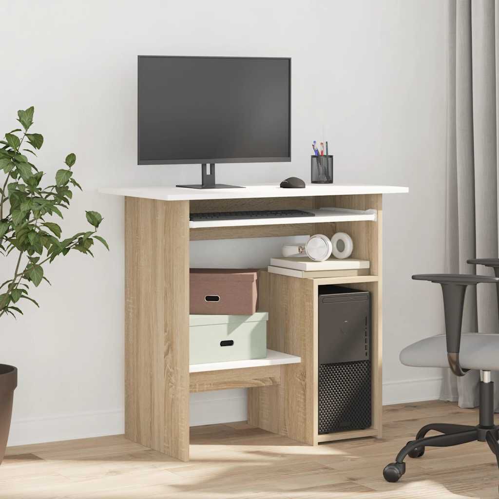 vidaXL Desk White and Sonoma Oak 80x45x74 cm Engineered Wood