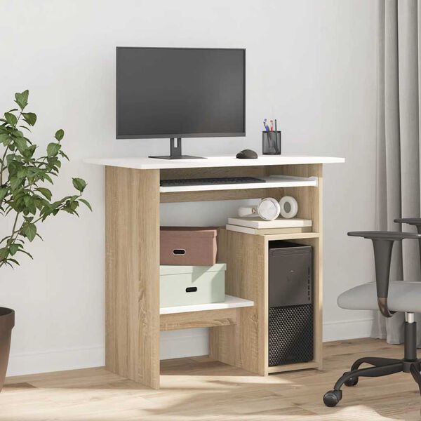 vidaXL Desk White and Sonoma Oak 80x45x74 cm Engineered Wood