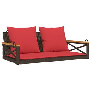 vidaXL Swing Bench with Cushions Brown 109x62x40 cm Poly Rattan