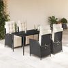 vidaXL 5 Piece Garden Dining Set with Cushions Black Poly Rattan