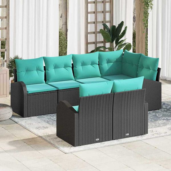 vidaXL Garden Sofa Set 7 pcs Black and turquoise Poly Rattan