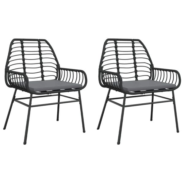 vidaXL Garden Chairs 2 pcs with Cushions Black Poly Rattan