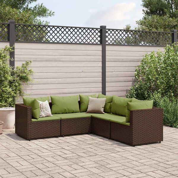 vidaXL 5 Piece Garden Lounge Set with Cushions Brown Poly Rattan