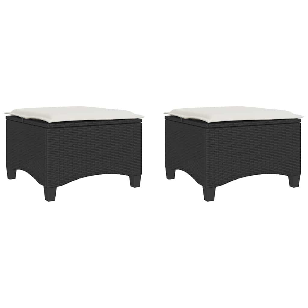 vidaXL Garden Stools with Cushions 2 pcs Black 55x55x36 cm Poly Rattan