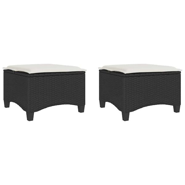 vidaXL Garden Stools with Cushions 2 pcs Black 55x55x36 cm Poly Rattan