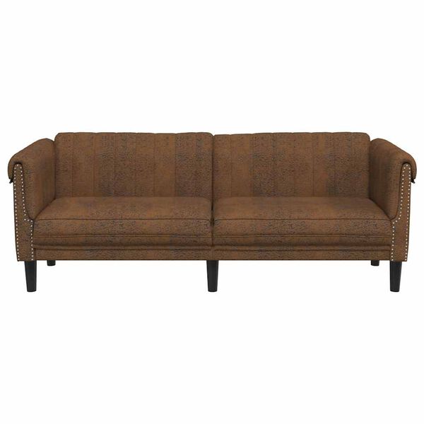 vidaXL Sofa 3-Seater Brown Faux Suede Leather
