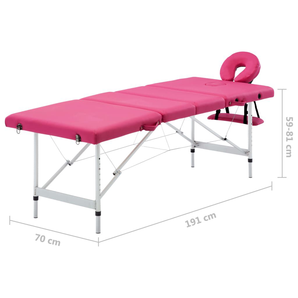 vidaXL Foldable Massage Table 4 Zones Aluminium Pink