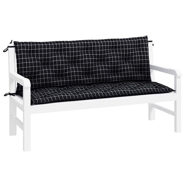 vidaXL Garden Bench Cushions 2 pcs Black Check Pattern 150x50x7 cm Fabric
