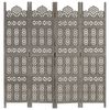 vidaXL Hand carved 4-Panel Room Divider Grey 160x165 cm Solid Mango Wood