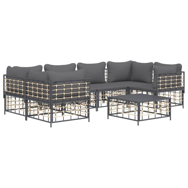 vidaXL 7 Piece Garden Lounge Set with Cushions Anthracite Poly Rattan