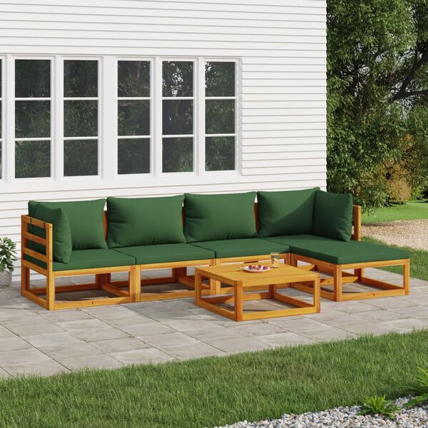vidaXL 6 Piece Garden Lounge Set with Green Cushions Solid Wood