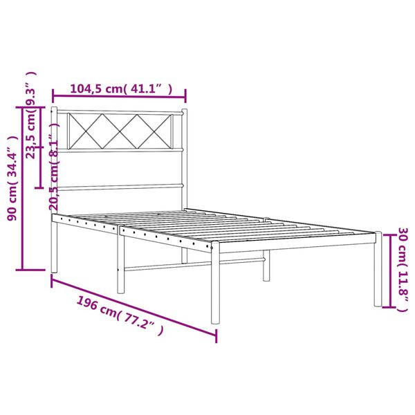 vidaXL Metal Bed Frame without Mattress with Headboard Black 100x190cm