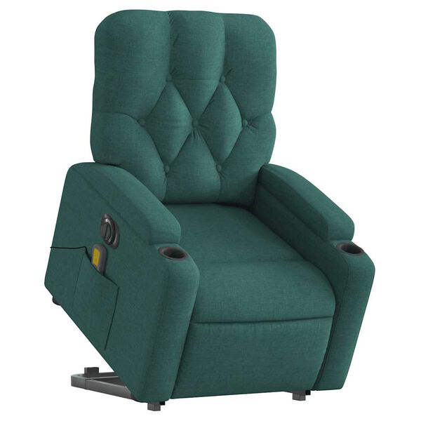vidaXL Electric Stand up Massage Recliner Chair Dark Green Fabric