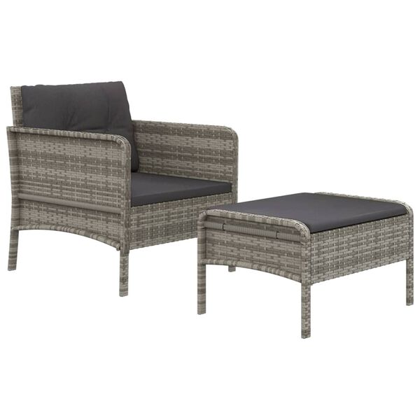 vidaXL 2 Piece Garden Lounge Set with Cushions Grey Poly Rattan