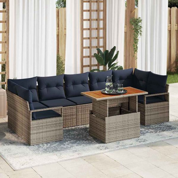 vidaXL Garden Sofa Set with Cushion Manual 8 pcs Grey and Navy