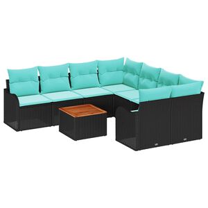 vidaXL Garden Sofa Set 9 pcs Black Poly rattan