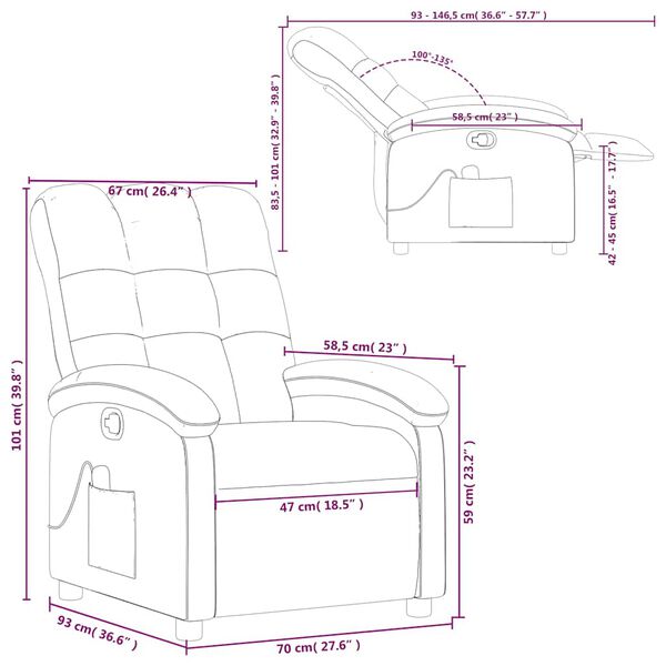 vidaXL Massage Recliner Chair Black Fabric