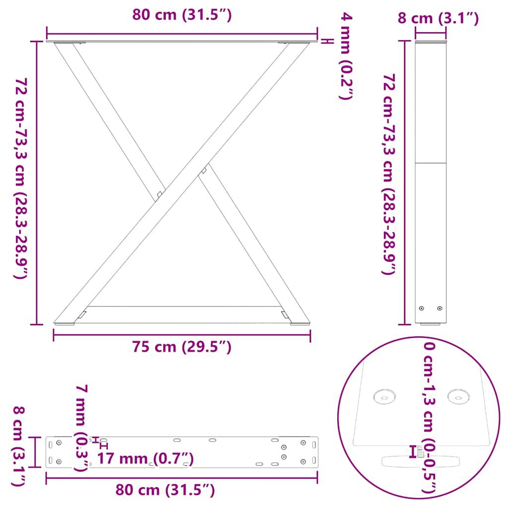 vidaXL Dining Table Legs 2 pcs Black 80x(72-73.3) cm Steel