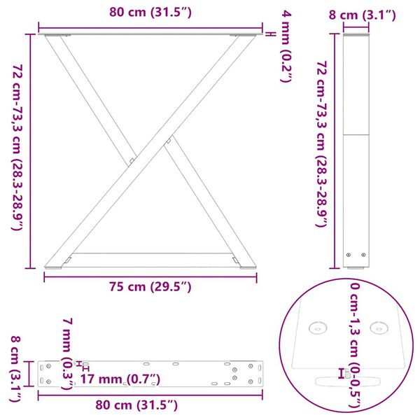 vidaXL Dining Table Legs 2 pcs Black 80x(72-73.3) cm Steel